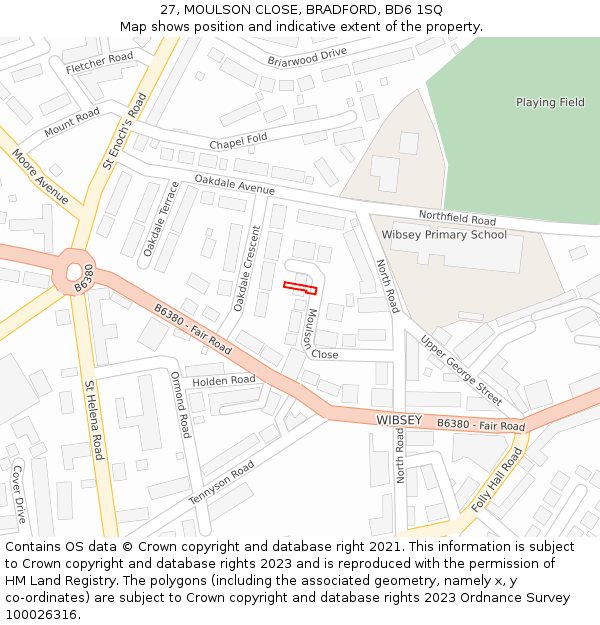 27, MOULSON CLOSE, BRADFORD, BD6 1SQ: Location map and indicative extent of plot