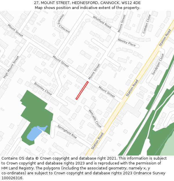 27, MOUNT STREET, HEDNESFORD, CANNOCK, WS12 4DE: Location map and indicative extent of plot