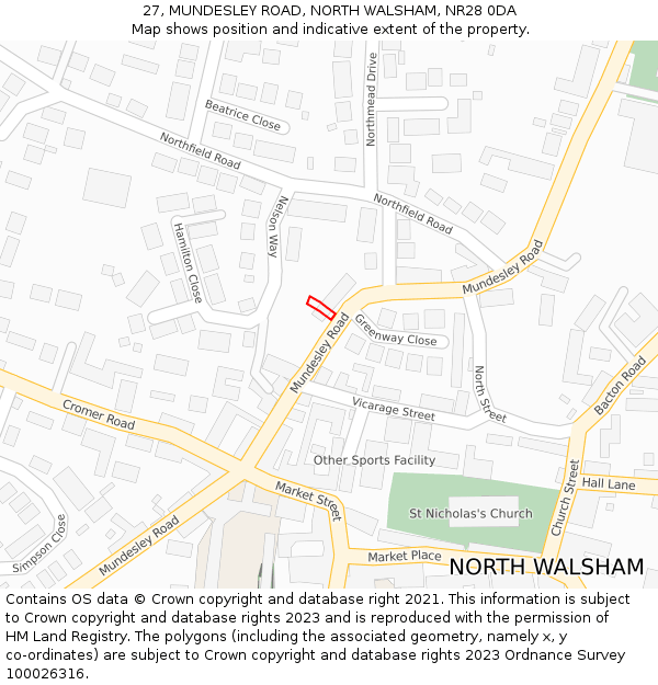 27, MUNDESLEY ROAD, NORTH WALSHAM, NR28 0DA: Location map and indicative extent of plot
