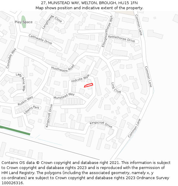 27, MUNSTEAD WAY, WELTON, BROUGH, HU15 1FN: Location map and indicative extent of plot