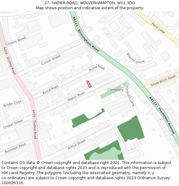 27, NAPIER ROAD, WOLVERHAMPTON, WV2 3DU: Location map and indicative extent of plot