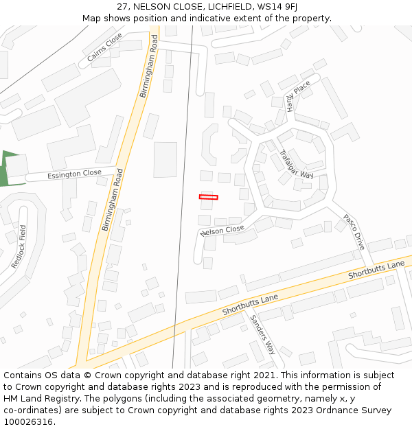 27, NELSON CLOSE, LICHFIELD, WS14 9FJ: Location map and indicative extent of plot