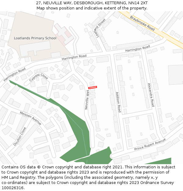 27, NEUVILLE WAY, DESBOROUGH, KETTERING, NN14 2XT: Location map and indicative extent of plot