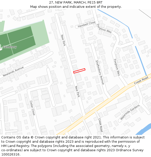 27, NEW PARK, MARCH, PE15 8RT: Location map and indicative extent of plot