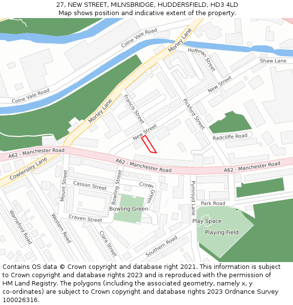 27, NEW STREET, MILNSBRIDGE, HUDDERSFIELD, HD3 4LD: Location map and indicative extent of plot