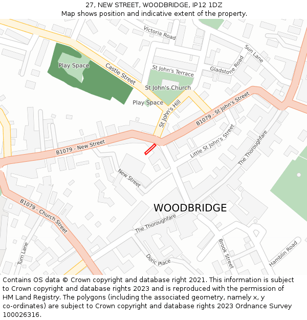 27, NEW STREET, WOODBRIDGE, IP12 1DZ: Location map and indicative extent of plot