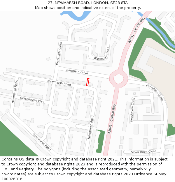 27, NEWMARSH ROAD, LONDON, SE28 8TA: Location map and indicative extent of plot
