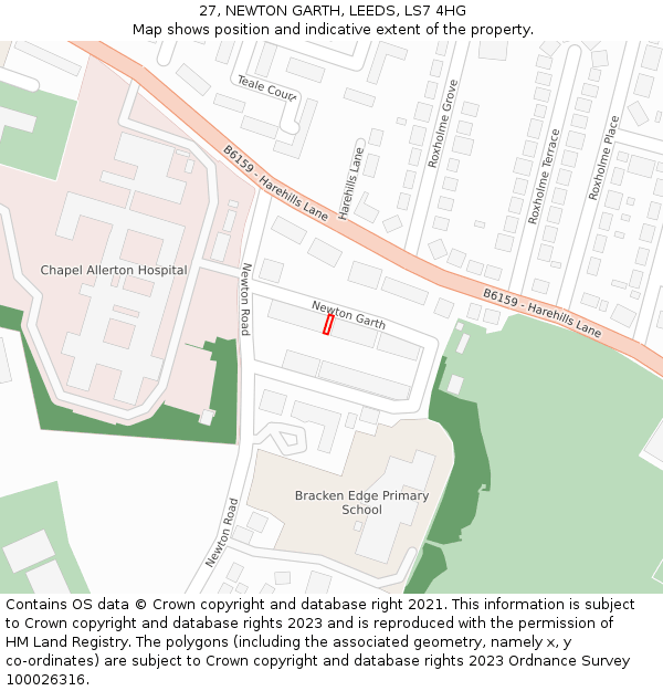 27, NEWTON GARTH, LEEDS, LS7 4HG: Location map and indicative extent of plot