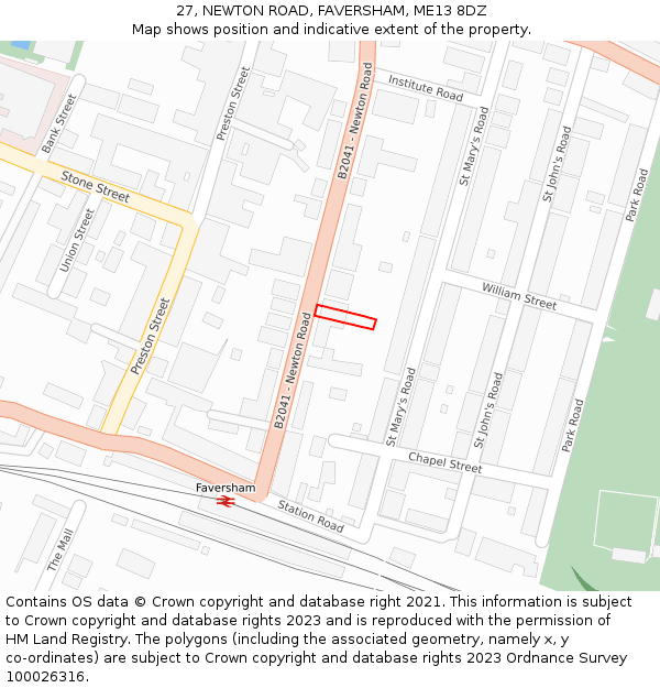 27, NEWTON ROAD, FAVERSHAM, ME13 8DZ: Location map and indicative extent of plot