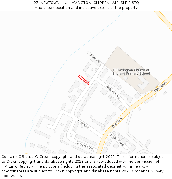 27, NEWTOWN, HULLAVINGTON, CHIPPENHAM, SN14 6EQ: Location map and indicative extent of plot