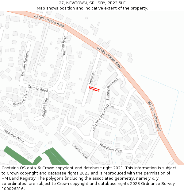 27, NEWTOWN, SPILSBY, PE23 5LE: Location map and indicative extent of plot