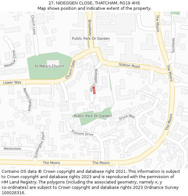 27, NIDEGGEN CLOSE, THATCHAM, RG19 4HS: Location map and indicative extent of plot