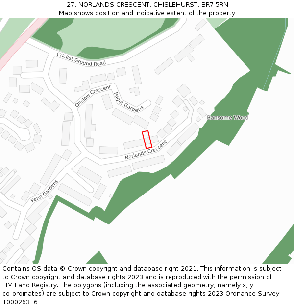 27, NORLANDS CRESCENT, CHISLEHURST, BR7 5RN: Location map and indicative extent of plot