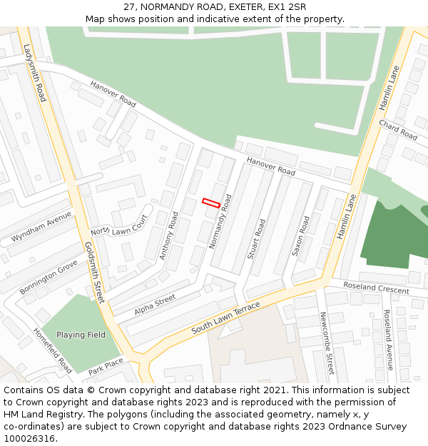 27, NORMANDY ROAD, EXETER, EX1 2SR: Location map and indicative extent of plot