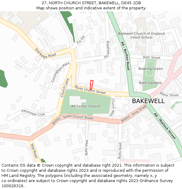 27, NORTH CHURCH STREET, BAKEWELL, DE45 1DB: Location map and indicative extent of plot
