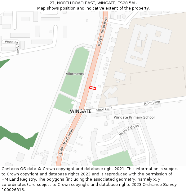 27, NORTH ROAD EAST, WINGATE, TS28 5AU: Location map and indicative extent of plot