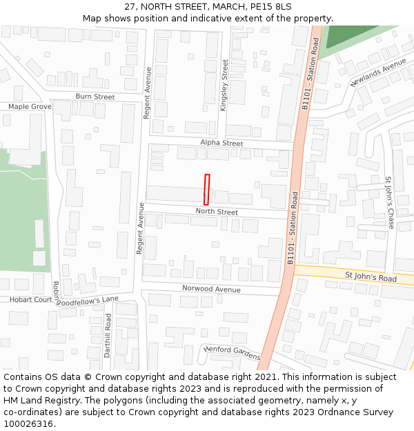 27, NORTH STREET, MARCH, PE15 8LS: Location map and indicative extent of plot