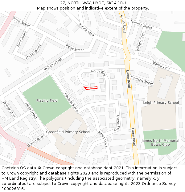 27, NORTH WAY, HYDE, SK14 1RU: Location map and indicative extent of plot