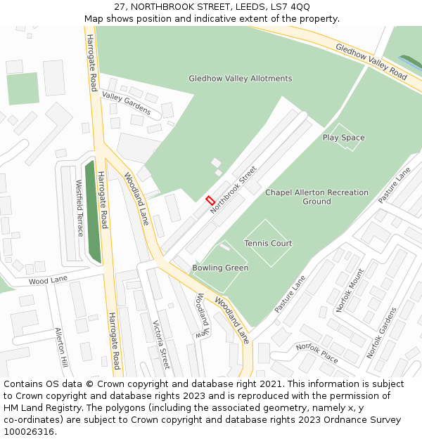 27, NORTHBROOK STREET, LEEDS, LS7 4QQ: Location map and indicative extent of plot