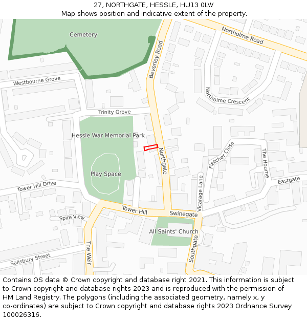 27, NORTHGATE, HESSLE, HU13 0LW: Location map and indicative extent of plot