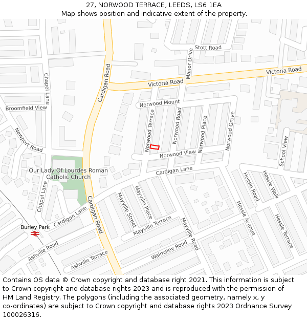27, NORWOOD TERRACE, LEEDS, LS6 1EA: Location map and indicative extent of plot