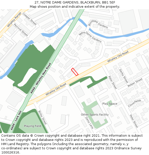 27, NOTRE DAME GARDENS, BLACKBURN, BB1 5EF: Location map and indicative extent of plot