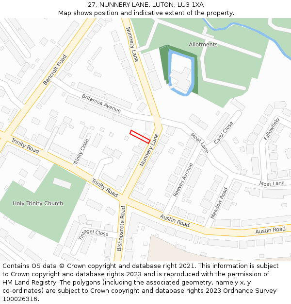 27, NUNNERY LANE, LUTON, LU3 1XA: Location map and indicative extent of plot