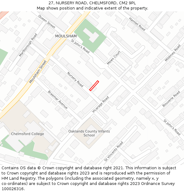 27, NURSERY ROAD, CHELMSFORD, CM2 9PL: Location map and indicative extent of plot