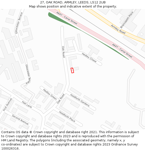 27, OAK ROAD, ARMLEY, LEEDS, LS12 2UB: Location map and indicative extent of plot