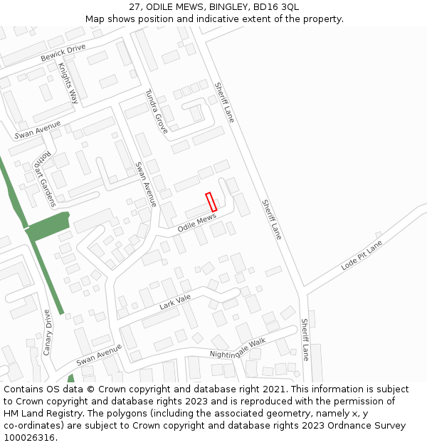 27, ODILE MEWS, BINGLEY, BD16 3QL: Location map and indicative extent of plot