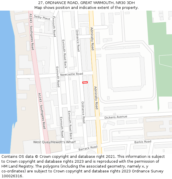 27, ORDNANCE ROAD, GREAT YARMOUTH, NR30 3DH: Location map and indicative extent of plot