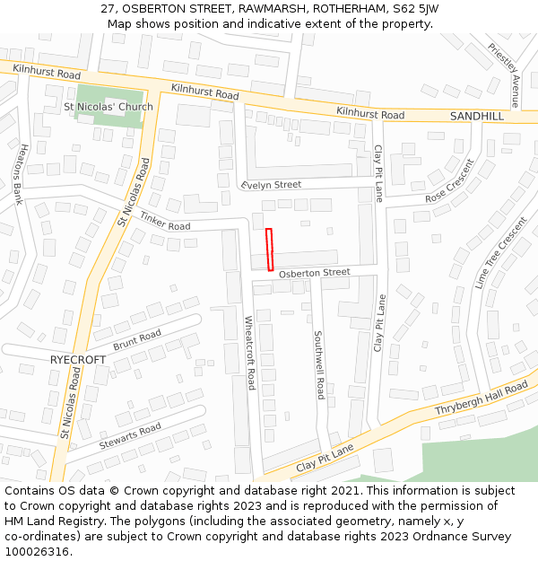 27, OSBERTON STREET, RAWMARSH, ROTHERHAM, S62 5JW: Location map and indicative extent of plot