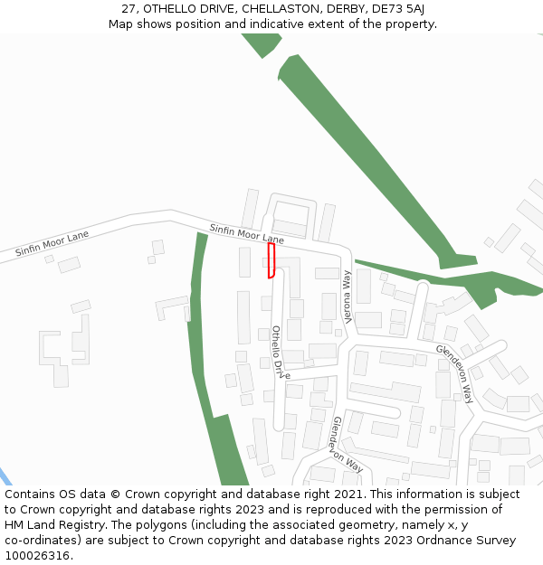 27, OTHELLO DRIVE, CHELLASTON, DERBY, DE73 5AJ: Location map and indicative extent of plot