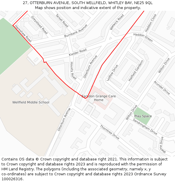 27, OTTERBURN AVENUE, SOUTH WELLFIELD, WHITLEY BAY, NE25 9QL: Location map and indicative extent of plot