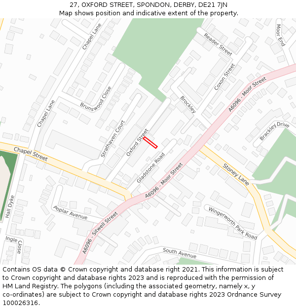 27, OXFORD STREET, SPONDON, DERBY, DE21 7JN: Location map and indicative extent of plot