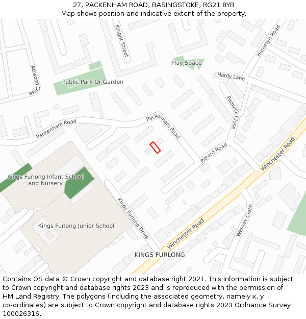 27, PACKENHAM ROAD, BASINGSTOKE, RG21 8YB: Location map and indicative extent of plot