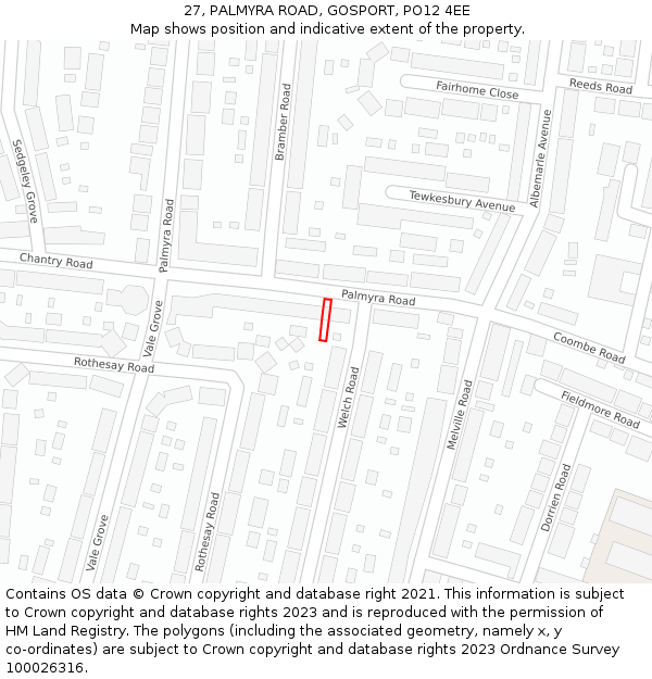 27, PALMYRA ROAD, GOSPORT, PO12 4EE: Location map and indicative extent of plot