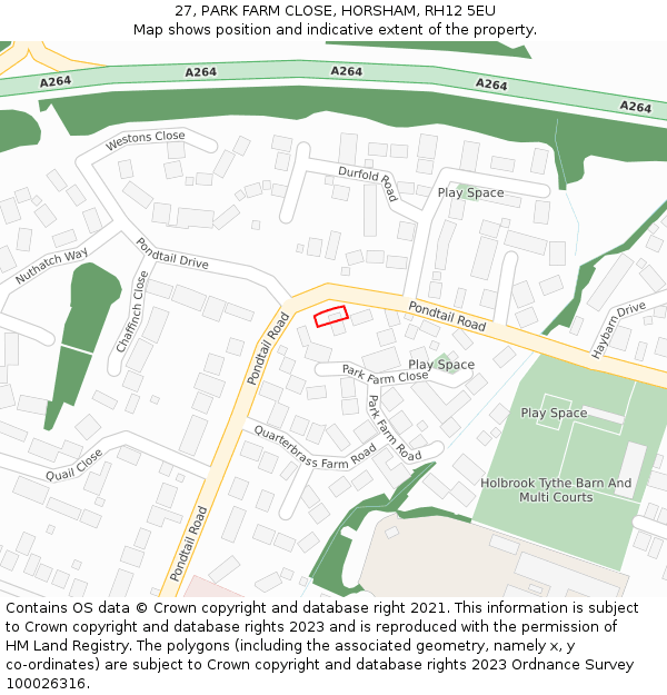27, PARK FARM CLOSE, HORSHAM, RH12 5EU: Location map and indicative extent of plot
