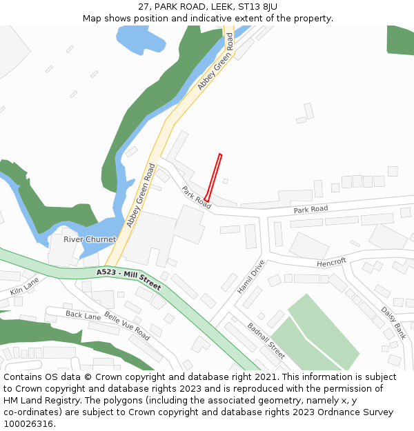 27, PARK ROAD, LEEK, ST13 8JU: Location map and indicative extent of plot