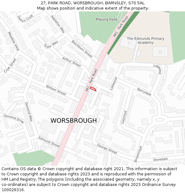 27, PARK ROAD, WORSBROUGH, BARNSLEY, S70 5AL: Location map and indicative extent of plot