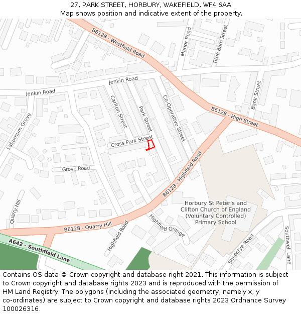 27, PARK STREET, HORBURY, WAKEFIELD, WF4 6AA: Location map and indicative extent of plot
