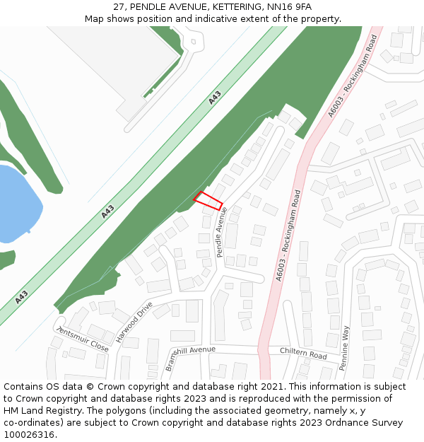 27, PENDLE AVENUE, KETTERING, NN16 9FA: Location map and indicative extent of plot