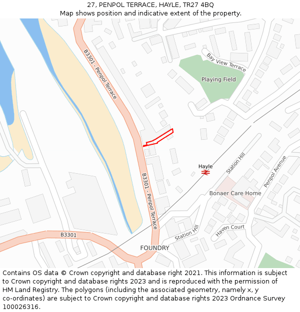27, PENPOL TERRACE, HAYLE, TR27 4BQ: Location map and indicative extent of plot
