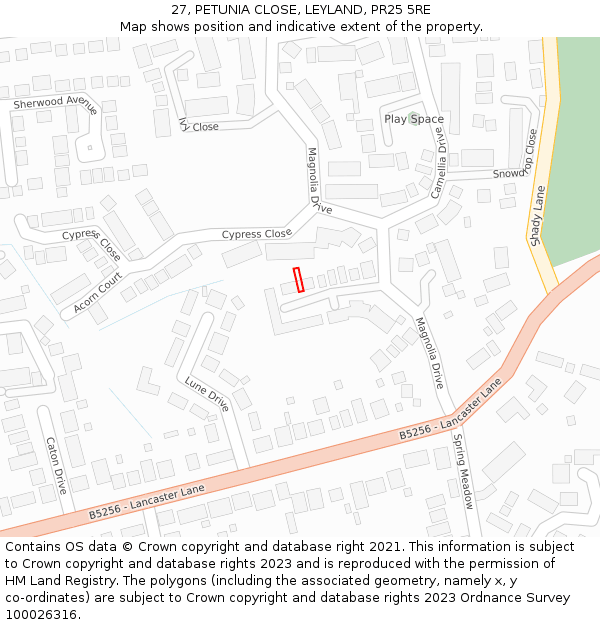 27, PETUNIA CLOSE, LEYLAND, PR25 5RE: Location map and indicative extent of plot