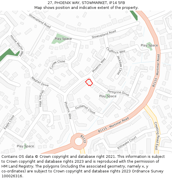 27, PHOENIX WAY, STOWMARKET, IP14 5FB: Location map and indicative extent of plot