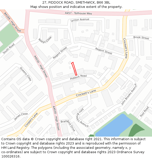27, PIDDOCK ROAD, SMETHWICK, B66 3BL: Location map and indicative extent of plot