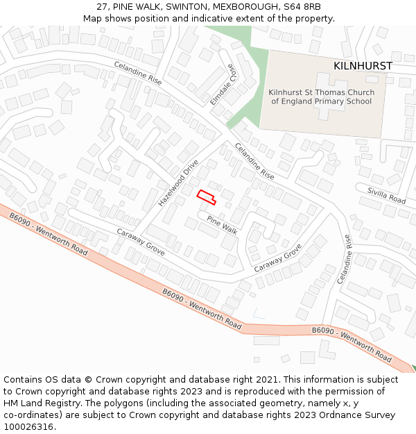 27, PINE WALK, SWINTON, MEXBOROUGH, S64 8RB: Location map and indicative extent of plot
