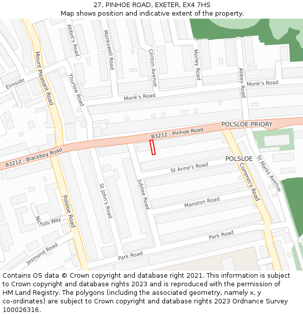 27, PINHOE ROAD, EXETER, EX4 7HS: Location map and indicative extent of plot