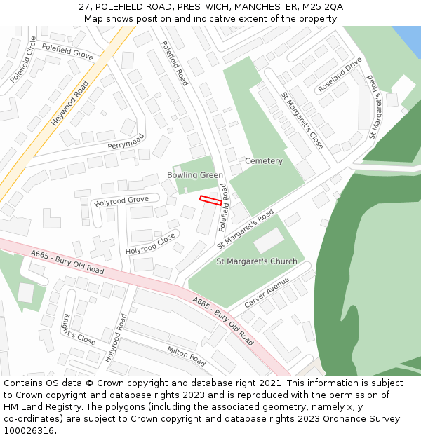 27, POLEFIELD ROAD, PRESTWICH, MANCHESTER, M25 2QA: Location map and indicative extent of plot