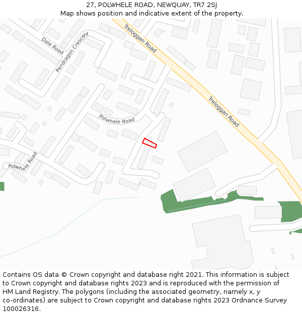 27, POLWHELE ROAD, NEWQUAY, TR7 2SJ: Location map and indicative extent of plot